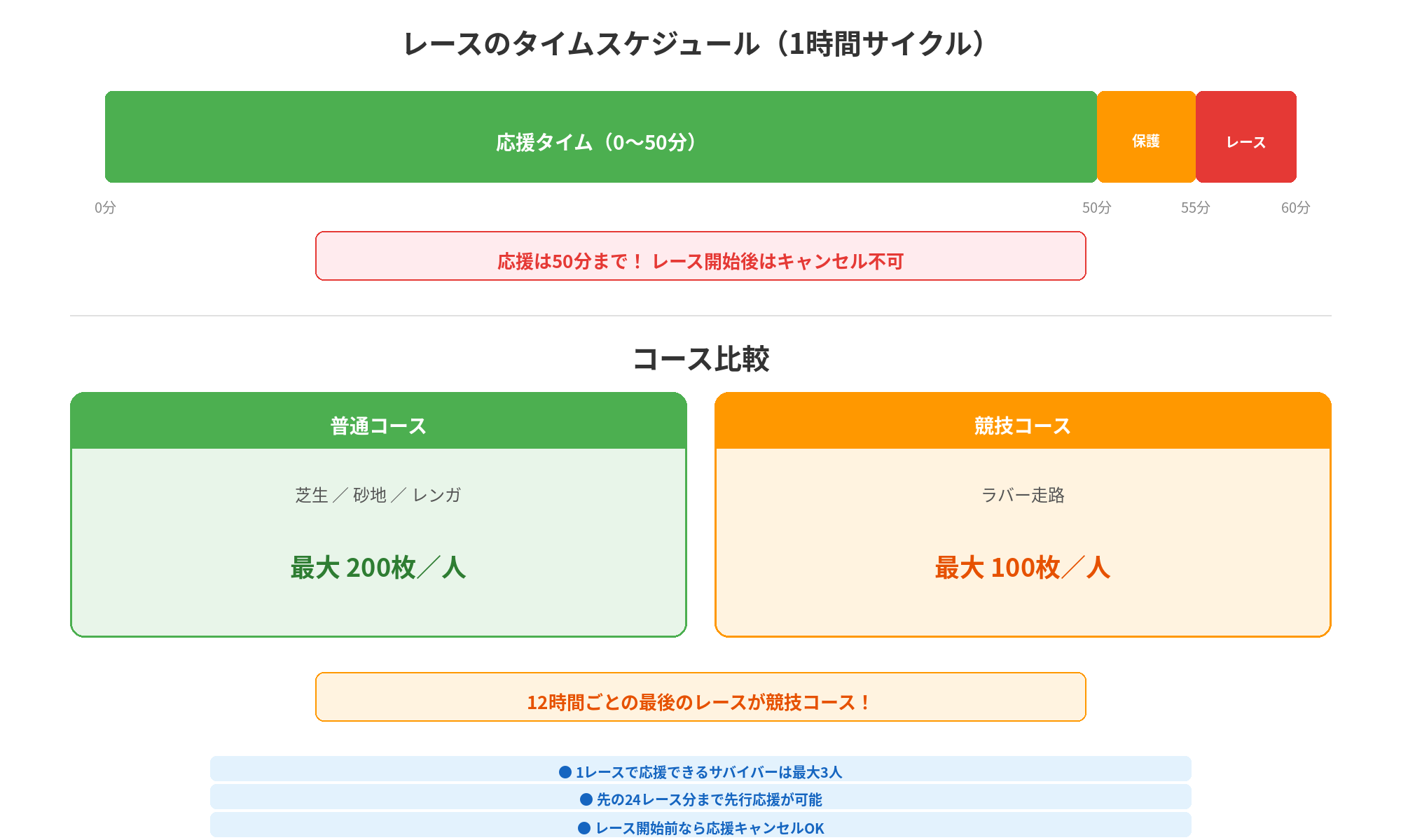 レースのタイムスケジュールとコース比較