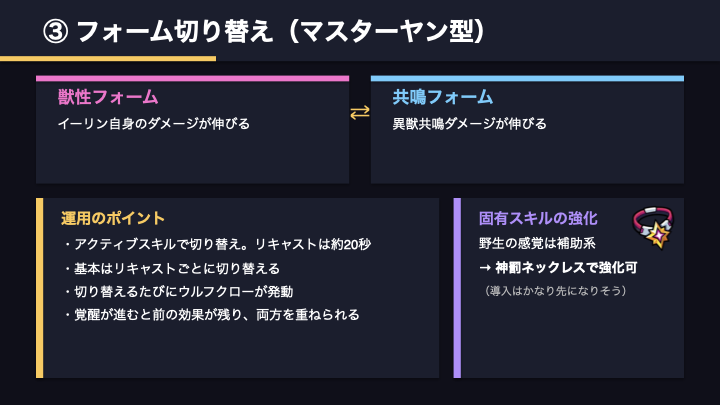 ダダサバイバー イーリンのフォーム切り替え解説